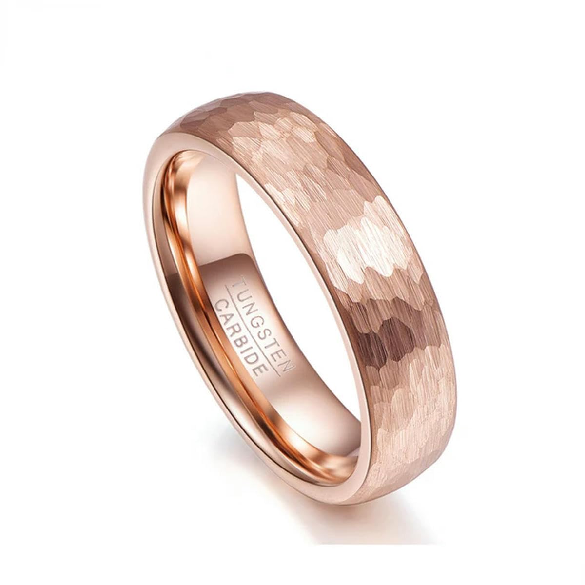 Yahoya Men's 6Mm Width T068r Tungsten Ring 6Mm 4Mm Hammered Tungsten Carbide Ring Brushed Finish Rose Gold Plated Wedding Band For Wo