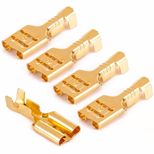 100pcs 6.3mm Brass Crimp Terminal Female Spade Connectors with Insulating Sleeve 22-16AWG