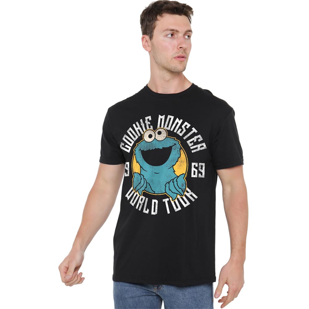 Sesame Street Cookie Monster World Tour Unisex T Shirt, Black, XXXX-Large