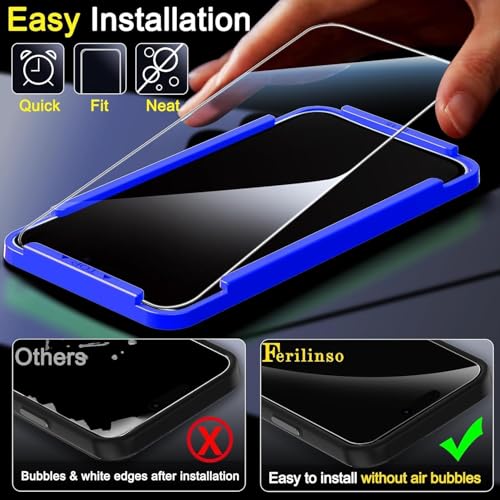 Image of Ferilinso Screen Protector for iPhone 15, Tempered Glass, Case Friendly | 3 Pack, 9H+ Hardness, Military-Grade Shatterproof, HD Clear, Easy Installation Bubble Free, with Camera Lens Protectors