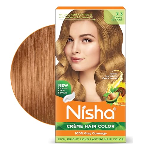 Image of Nisha Creme Hair Color Cream Honey Blonde 7.3, 120g, Long Lasting Hair Dye for Grey Coverage, Smooth & Shiny Finish, For Men & Women, Pack of 1
