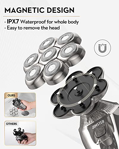 Electric Razor For Men, Jimster 5-In-1 Head Shaver For Bald Men, Magnetic Cordless Electric Head Shavers With Beard Nose Hair Trimmer, Ipx7 Waterproof Wet/Dry Mens Grooming Kit, Type-C Charge #TOP1