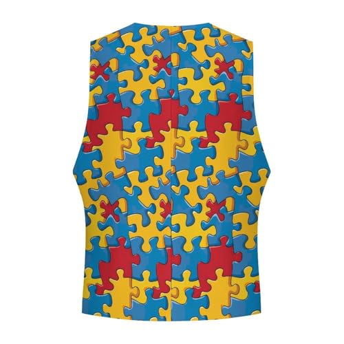 _Puzzle Piece Autism Awareness Men's Suit Vest Waistcoat Vests Formal Dress with 2 Pockets for Business Casual Tuxedo4