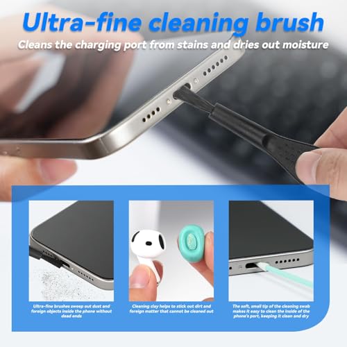 joremx 4 Pcs USB-C staubschutz, mit Ladebuchse Schutz USB C Schutzkappe&Lautsprecher Staubschutz&Reinigungsknete, für iPhone 17/16/15/Air Series und Laptop Ladebuchse Schutz Zubehör (Schwarz)