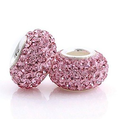(Pink) - ONE CLEAR CRYSTAL BEAD CHARM SIZE 8X13MM - TO FIT PANDORA, BIAGI, CHAMILIA AND ANY SIMILAR 3MM EOROPEAN BRACELETS
