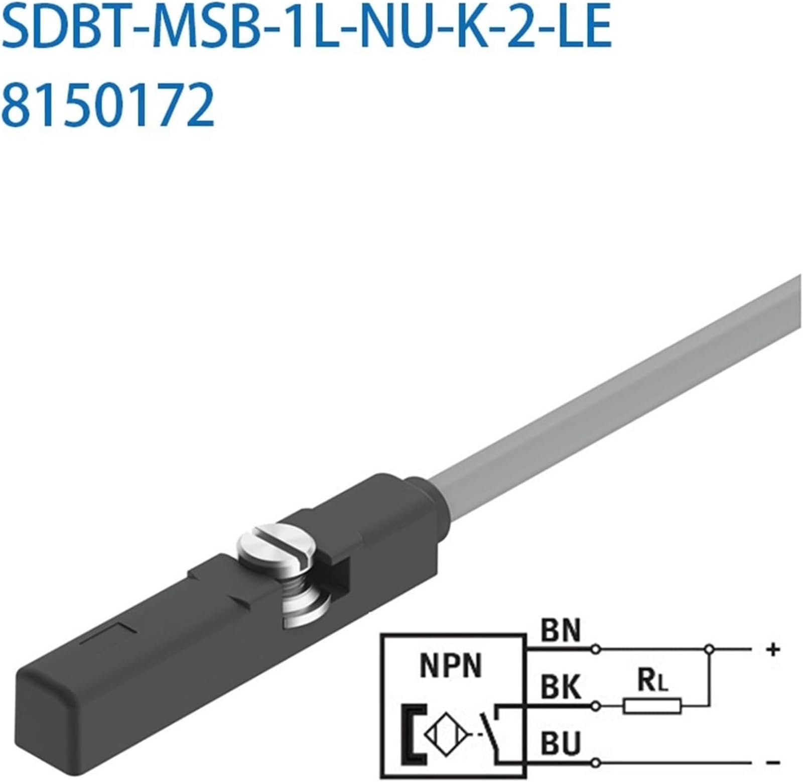 Sensor de posición ranura en T 24 V CC SDBT-MSB-1L-NU-K-2-LE, interruptor proximidad magnético NPN con cable 2000 mm for aplicaciones neumáticas .0613