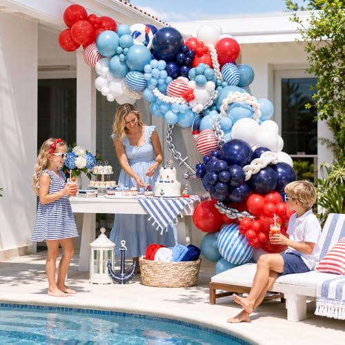 Image of Red Blue White Balloons, 50PCS Boy Baseball Birthday Nautical Party Balloon