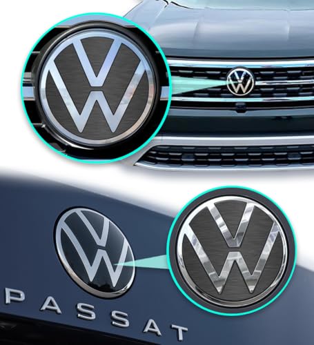 Image of IPG Decal Made for VW 2021 Passat Polo Tiguan Golf Rear /Front Emblem Logo Decals Stickers Set (4 Units) (Dark Brushed Aluminium)