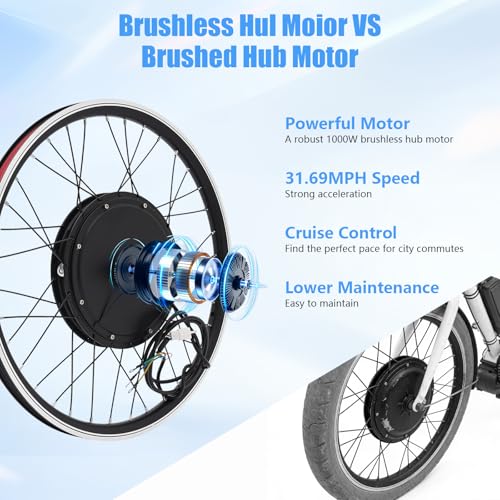 image for Hanmorfarbi 48V 1000W 24 Inch Front Wheel Electric Bike Conversion Kit