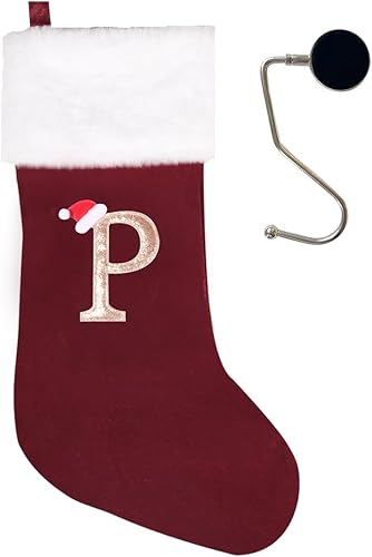 Vista 239 de Medias de Navidad con monograma de 20 pulgadas con letras, medias de Navidad súper suaves, medias grandes con monograma, medias de letras rojas