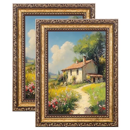Image of eletecpro 5x7 Vintage Picture Frame, Glass Cover, Bronze Gold, 2-Pack | Display Photo 4x6 with Mat or 5x7 without, Horizontal or Vertical, Tabletop or Wall Decor