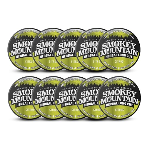Image of Smokey Mountain Herbal Long Cut - Citrus - 10 Can Box - Tobacco Free and Nicotine Free Snuff