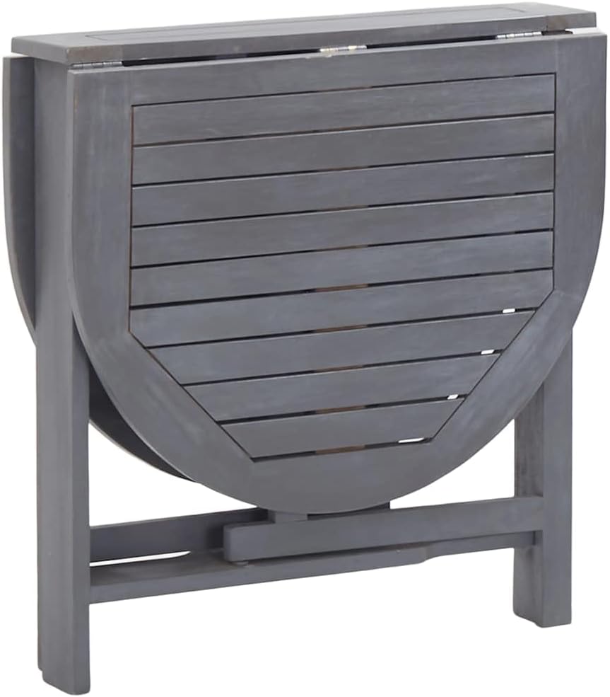 Grey Solid Acacia Wood Dining Table, Oiled Finish, 47.2" Oval Patio Outdoor Furniture, Foldable Farmhouse Design for 6 People