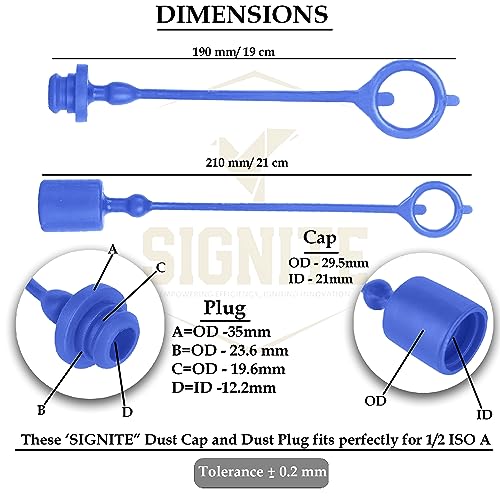 Image of SIGNITE 1 /2 ISO A 10 Pack Hydraulic Dust Cap and Plugs, PVC, Quick Disconnects, Male Dust Cap, Female Plug Cover, Red, Black, Blue, Green, Yellow
