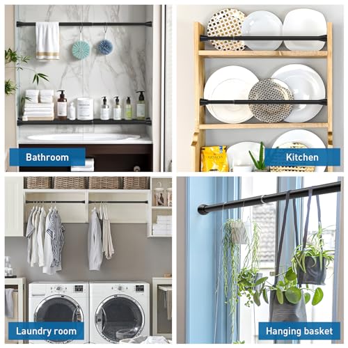 Image of Black Tension Rod 16 to 26 Inch 2 Pack Small Tension Rod Adjustable Curtain Rod Spring Rod No Drilling Expandable Pressure Curtain Rods for Bathroom,Doorway,Door