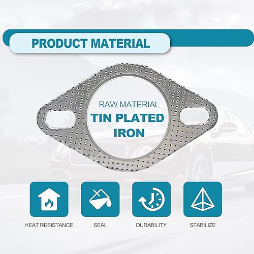Image of 2 PCS Car Exhaust Gasket, Standard Exhaust Manifold Gasket, Ultra Seal 2-Bolt 2.5 Inch Exhaust Flange Gasket High Temperature, Car Accessories Made of High Temp Gasket Material OEM#120-06310-0002