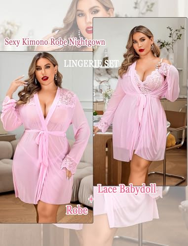 Image of Avidlove Plus Size Lingerie Sexy Lingerie Set Women's Exotic Nightgowns Lace Chemise Lingerie Side Slit Nightdress
