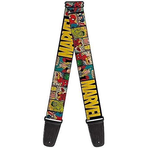 Buckle-Down GS-WAV042 Marvel Comics Guitar Strap -MARVEL Retro Comic Panels Black/Yellow Cover