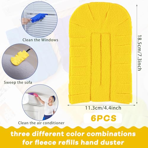 Image of Zubebe 6 Pcs Reusable Duster Refills Fleece,Blue, Yellow, Purple | Soft Polyester Fiber Flat Duster Refill Multi Surface Washable Cleaning Pad Tools for Home, Blinds, Car, Pet, Furniture, Fans