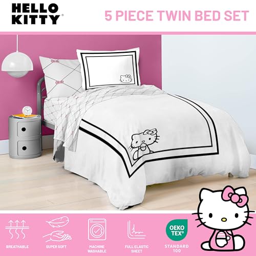 Image of Sanrio Hello Kitty Twin Comforter Set 5 Piece Bedding for Girls, White