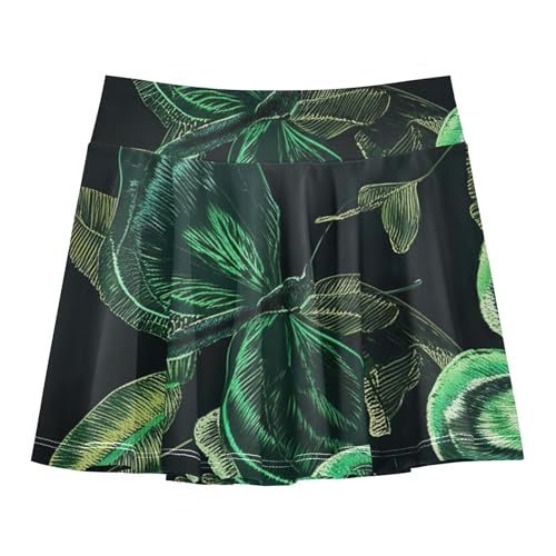 Athletic Shorts Girls Skorts Kids Tennis Skirts Pleated Teen Cheer Black Green Butterflies Leavf Black 3t
