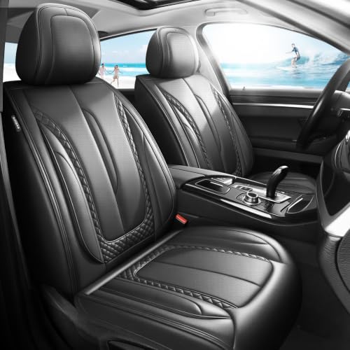 Image of Fit Outback Car Seat Covers Compatible with Subaru Outback 2010-2025 2026 - Premium Breathable Leather,Airbag Compatible,Waterproof All-Weather Seat Cushion Protector, Full Set All Black