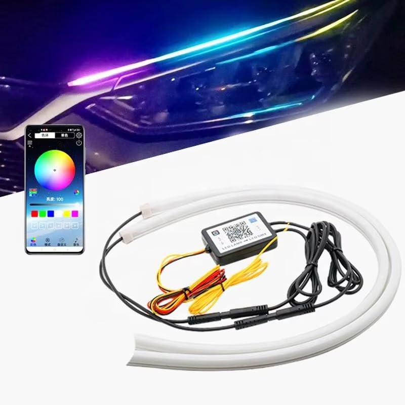 Image of BKN 12V Colorful Daytime Running Light 60cm Remote APP Control Flexible Car Decorative DRL Turn Signal Light Brake Flow Multi-Mode Magic Color Flow Guide Compatible with SUVs, Cars, Trucks