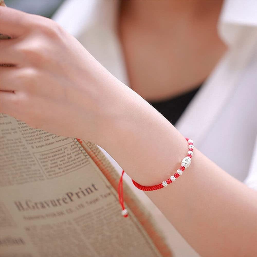 Pulsera de Plata de Ley, Pulsera, Pulseras de Cristal para Pulsera Ajustable de Plata de Ley, Pulsera de Plata de Ley S990, 2 Piezas de Cuerda Vintage China Tejida Amistad