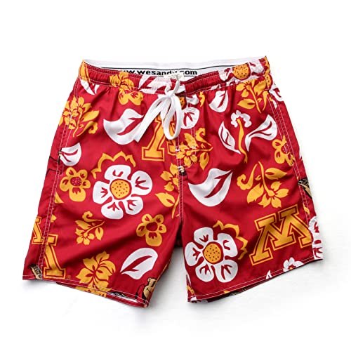 Wes and Willy NCAA Mens Floral Swim Trunks Minnesota Golden Gophers Wine L