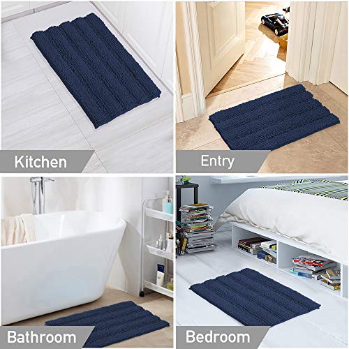 Chenille Bathroom Rugs Set Non-Slip Bath Mats For Bathroom Extra Soft And Absorbent Shaggy Bath Mats For Bathroom Floor Indoor Mat For Kitchen/Entryway (Standard: 20" X 32" And 17" X 24"), Navy #TOP5