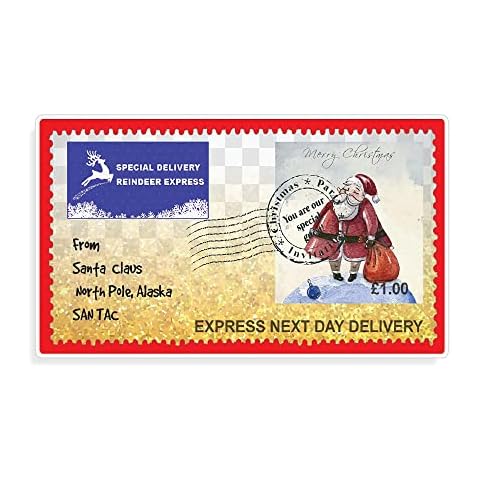 Pack of 8 North Pole Stamp Stickers (101 x 59 mm) Santa Stamp Christmas Waterproof Labels for Gifts, Card Making & Presents Papa Prints® Cover
