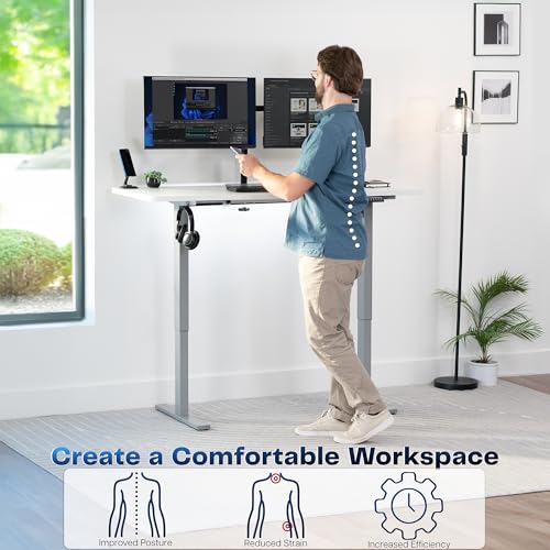 Image of VIVO Electric 60 x 24 in Standing Desk, Memory Height Adjustment, 1B Series, Holds 220 lbs, One-Piece White Top, Gray Frame, DESK-KIT-1G6W