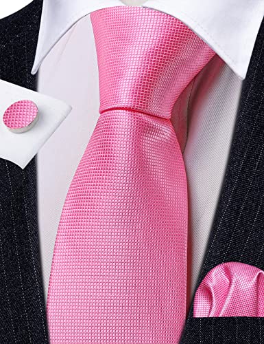 Image of Barry.Wang Plain Men Silk Ties Extra Long Satin Necktie for Wedding Business Handkerchief Cufflinks Set Solid Colors