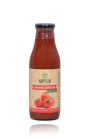 Napuor Organic Tomato Ketchup - Organically Grown Tomatoes | No Preservatives | No Chemicals | No Processed Sugar | Organic Jaggery | No MSG | (600GM) Value Pack | Glass Bottle - image, photos