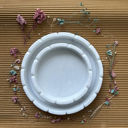 Image of Marble Urli Bowl for Decoration | Big Potpourri Decorative Bowls in Home decor | Large White Floating Flower Plates of Stone | Small Shape puja Item | (12 inch, Crown Jewel)