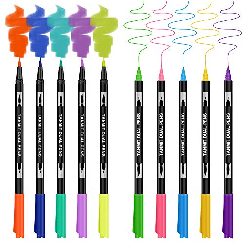 Tanmit Dual Tip Brush Pen Art Markers, Fine Point Markers & Calligraphy Brush Pens for Journaling, Sketching, Hand Lettering, Coloring Books, Art Suppliers (18 Colors)