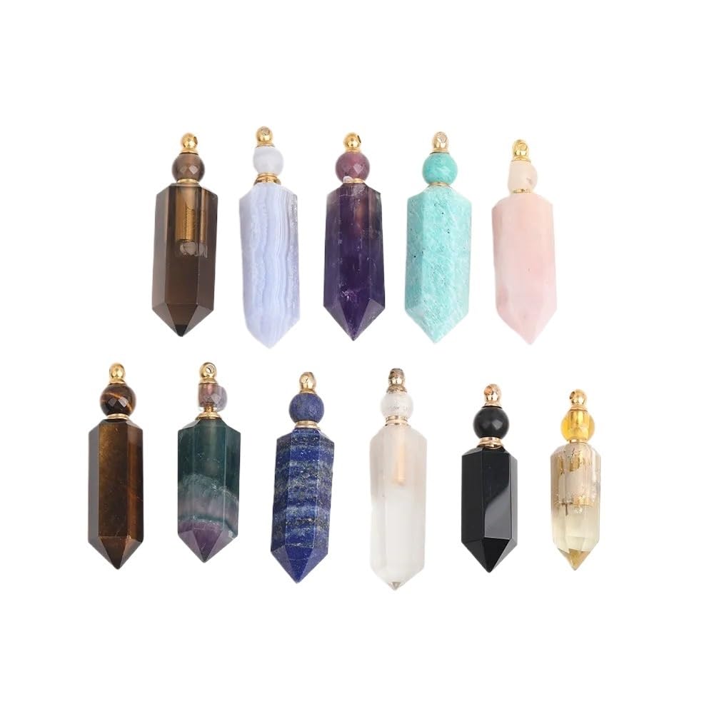 HXSCOO Faceted Hexagon Natural Gems Stone Perfume Bottle Pendant Necklace Women Crystal Stone Stainless Steel Jewelry (Color : Black Agate Silver)