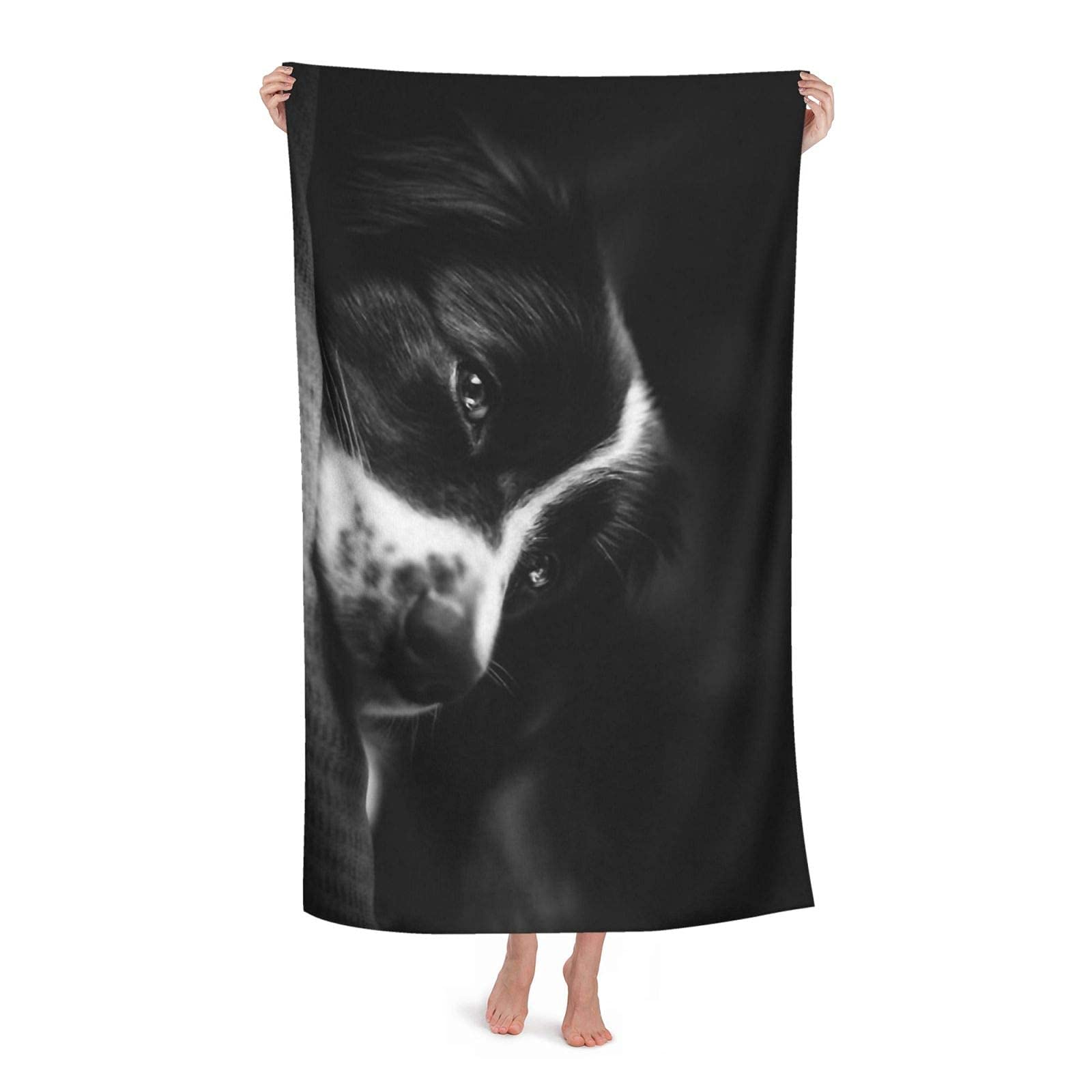 FFLSDR Beach Towel Border Collie Puppy Dog Microfiber Large Bath Towel for Adults Absorbent Quick Dry Beach Blanket 80X130CM