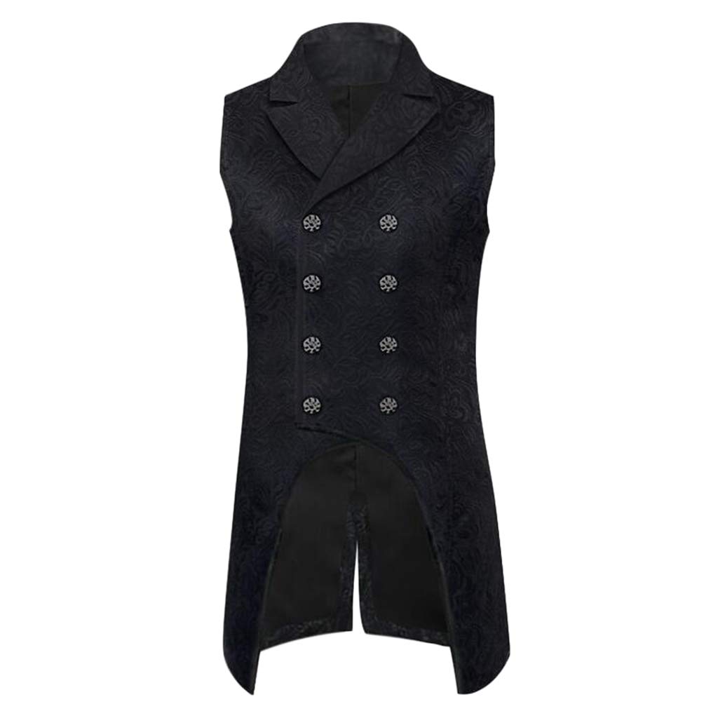 secret desire Mens Gothic Steampunk Double Breasted Vest Brocade Waistcoat M-picture-34