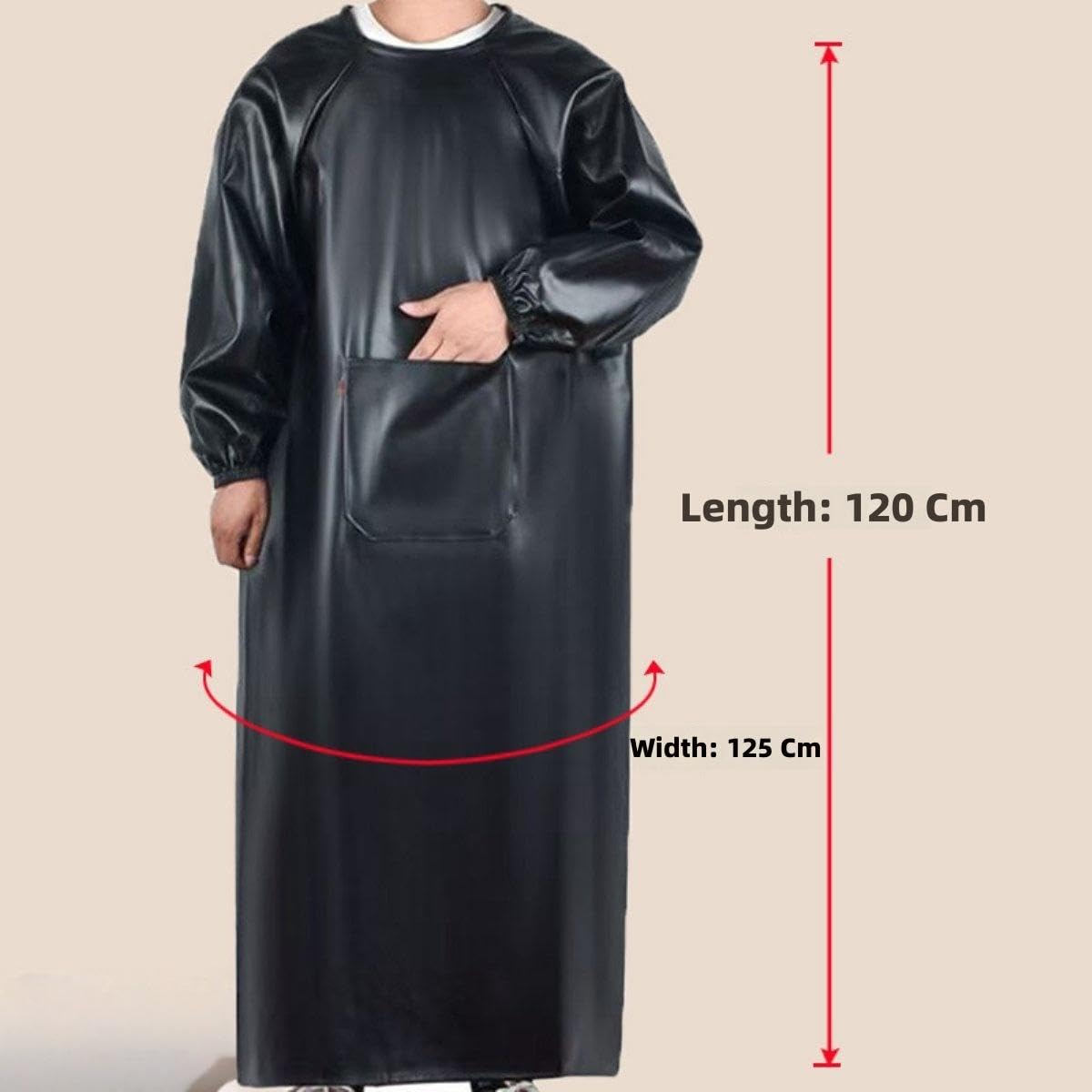 Tablier de Travail en Cuir, Blouse Imperméable à Manches Longues avec Poche, Vêtement de Protection pour Hommes et Femmes, Idéal pour Cuisine, Jardinage, Atelier et Vaisselle