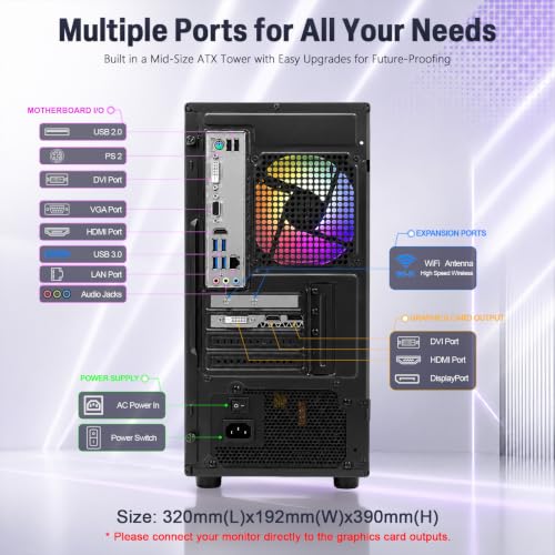 Image of ZER-LON Prebuilt Gaming PC Desktop, Core I5 Desktop Computer up to 3.6 GHz | RX 550 4GB Graphics Card, 16GB RAM, 512GB SSD, WiFi, RGB Fan, Win11, Tower Computer for Game, Office and Study