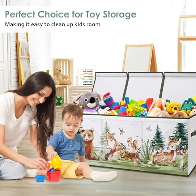 Large Toy Box Chest Organizer with Flip Lid for Kids, Collapsible Oxford Toy Storage Box with Handles for Boys Girls, Sturdy Waterproof Storage Organizer for Bedroom Playroom Nursery, 37.7¡Á12.5¡Á15.7''