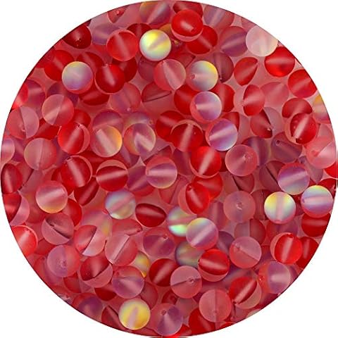 Matte Aurora Crystal Glass Beads Red 100pcs 8mm Flash Glitter Shining Mermaid Round Loose Aura Bead Frosted Moonstone for Jewelry Making (Red, 8mm) Cover