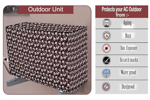 Image of The Furnishing Tree 1 Ton Split AC Cover for Indoor and Outdoor Units Floral Pattern Brown
