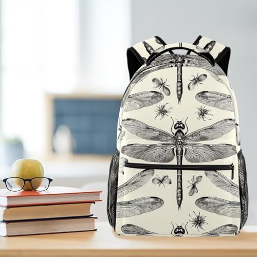 Sac à dos avec porte-bouteille ergonomique motif libellules gris