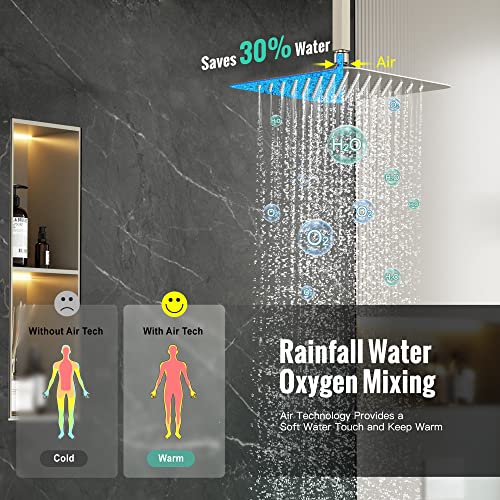 Image of SR SUN RISE 12 Inches Shower and Tub Faucets Sets Complete All Metal Shower System with Tub Spout Square Bathtub Faucet Set Shower Head and Handheld Combo, Brushed Nickel(Valve Included)