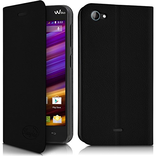 KARYLAX Seluxion - Etui Coque à Rabat Fonction Support Couleur Noir pour Wiko Jimmy + Film de Protection