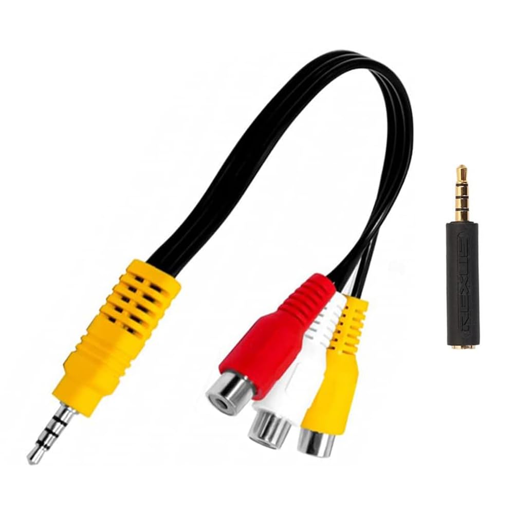 FUGSHIYI RCA 変換 ケーブル AVケーブル 3.5mm 4極ミニプラグ ステレオオーディオ ビデオ変換ケーブル オス3メス 赤 白 黄 3RCAオスプラグ 22cm CTIA-OMTPアダプタ付き