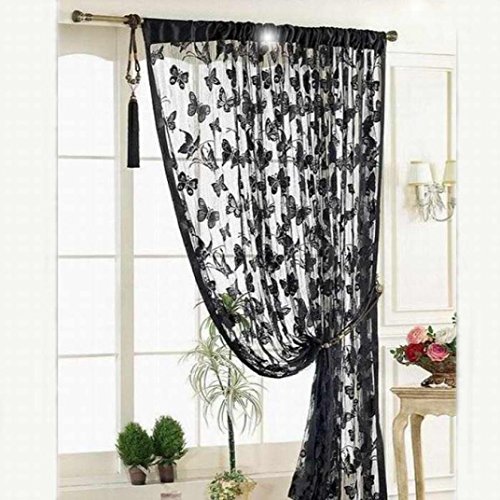 XCSSKG Moda negro mariposas patrón puerta ventana fibra poliéster cortina separador sala tira borla mariposa patrón aproximado para decoración del hogar Cover