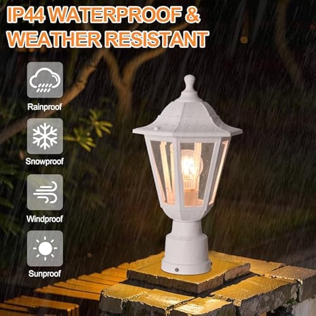 FUDESY Outdoor Post Light, Outdoor White Lamp Post Light Fixture, Pole Light Fixture, Exterior Lamp Post Lantern